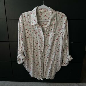 Wayf White Blouse with Red Floral Design